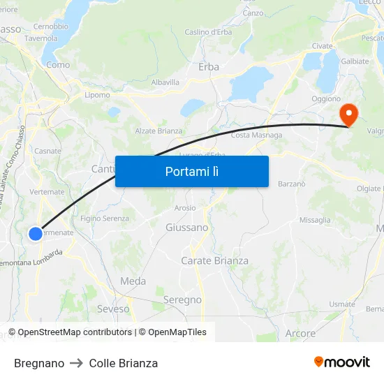Bregnano to Colle Brianza map