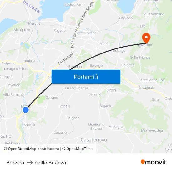 Briosco to Colle Brianza map