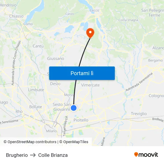 Brugherio to Colle Brianza map