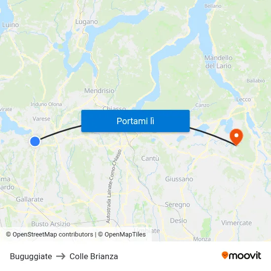 Buguggiate to Colle Brianza map