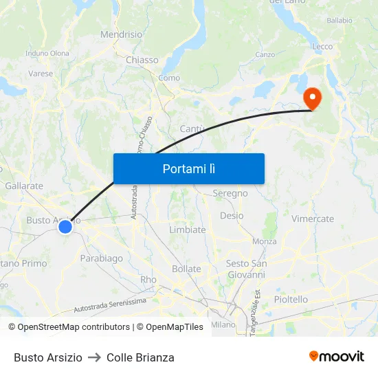 Busto Arsizio to Colle Brianza map
