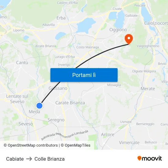 Cabiate to Colle Brianza map
