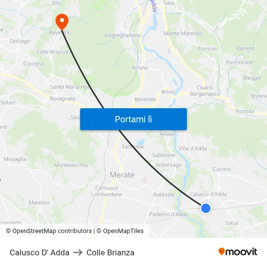 Calusco D' Adda to Colle Brianza map