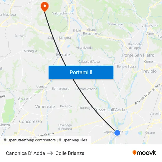 Canonica D' Adda to Colle Brianza map