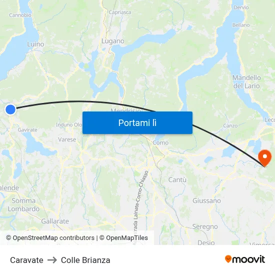Caravate to Colle Brianza map
