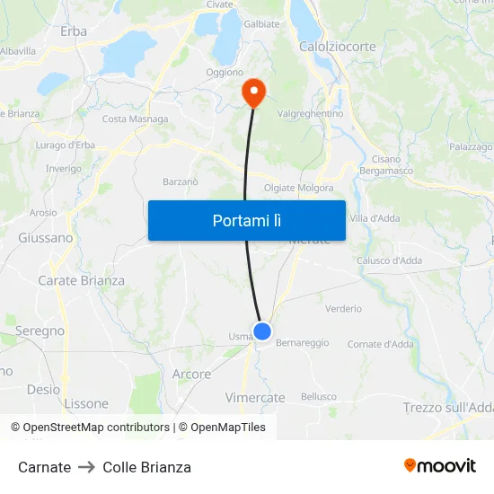 Carnate to Colle Brianza map