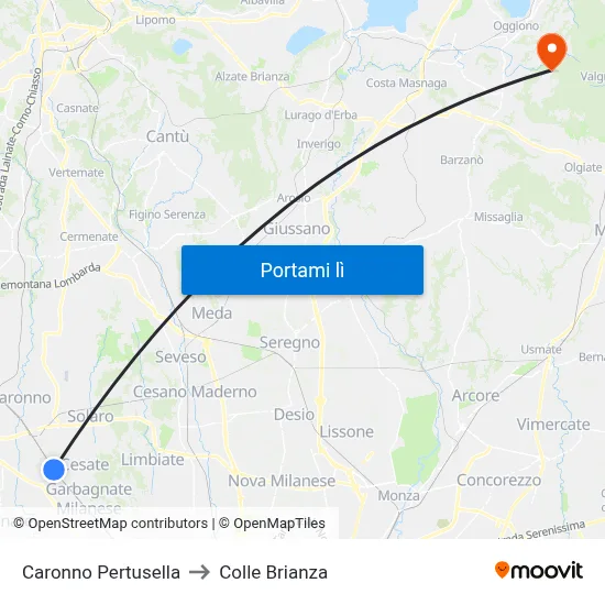Caronno Pertusella to Colle Brianza map