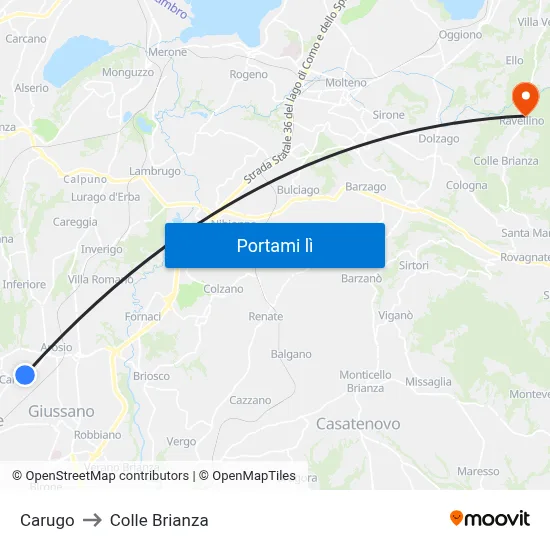 Carugo to Colle Brianza map