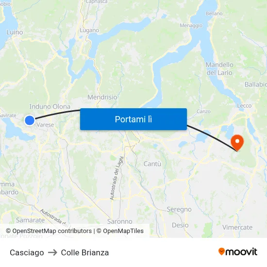 Casciago to Colle Brianza map