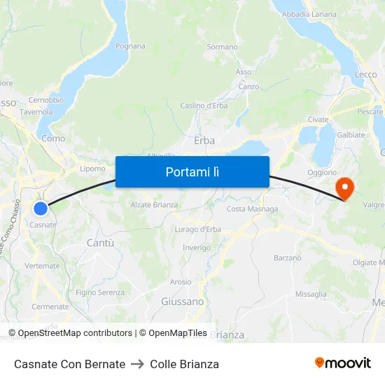 Casnate Con Bernate to Colle Brianza map