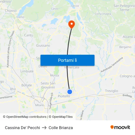 Cassina De' Pecchi to Colle Brianza map