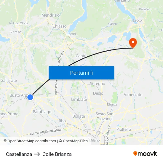 Castellanza to Colle Brianza map