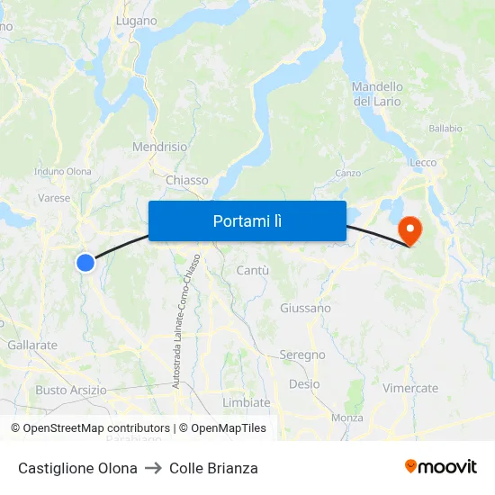 Castiglione Olona to Colle Brianza map