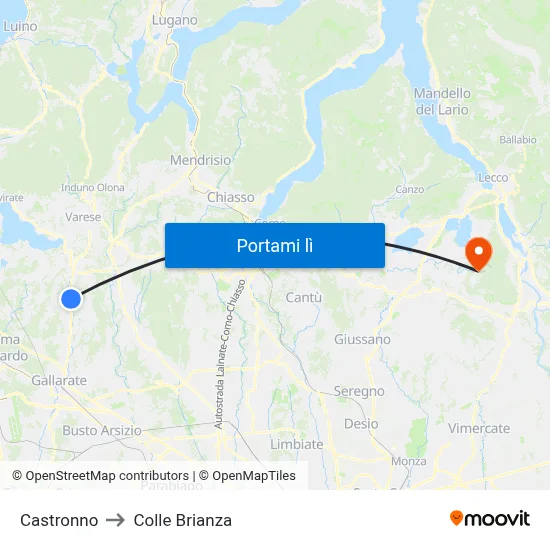 Castronno to Colle Brianza map