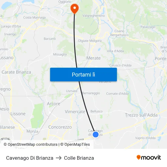 Cavenago Di Brianza to Colle Brianza map