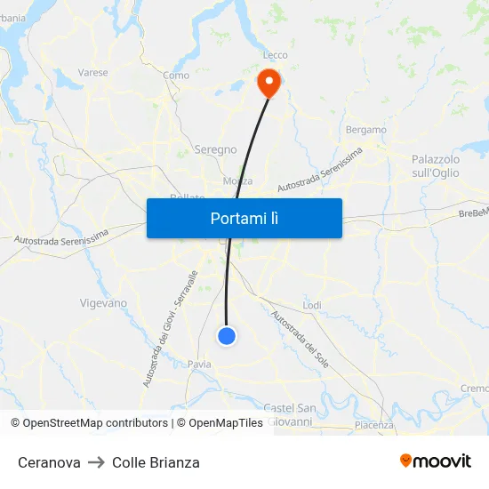 Ceranova to Colle Brianza map