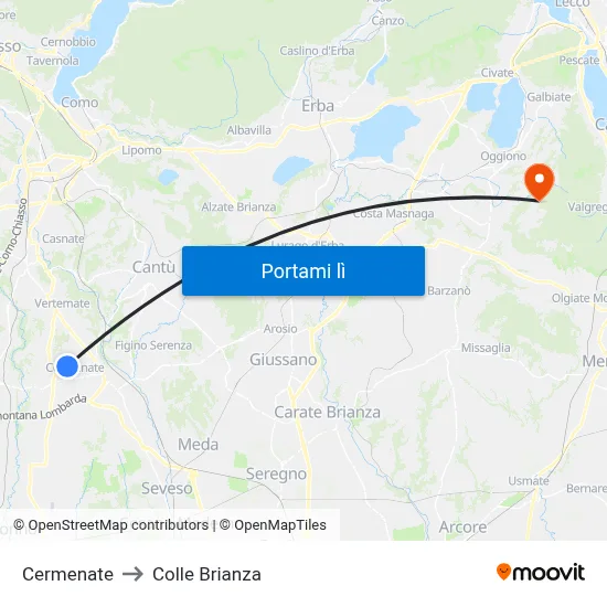 Cermenate to Colle Brianza map
