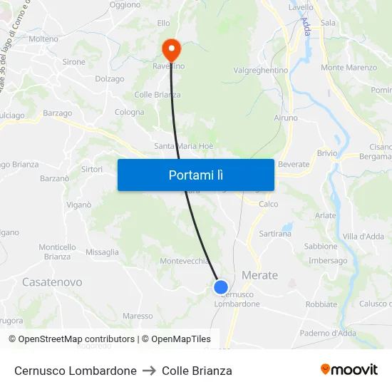 Cernusco Lombardone to Colle Brianza map