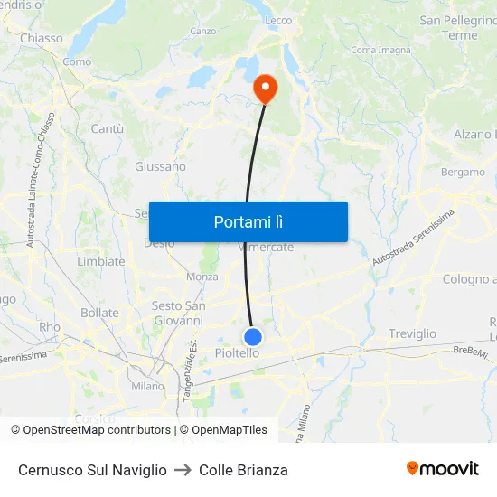 Cernusco Sul Naviglio to Colle Brianza map