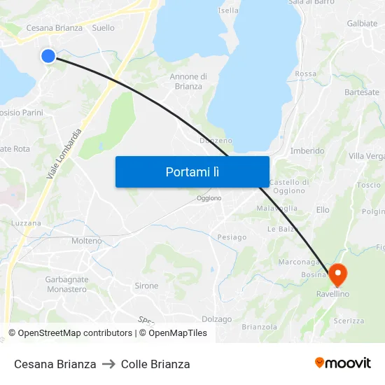 Cesana Brianza to Colle Brianza map