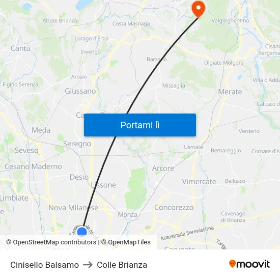 Cinisello Balsamo to Colle Brianza map