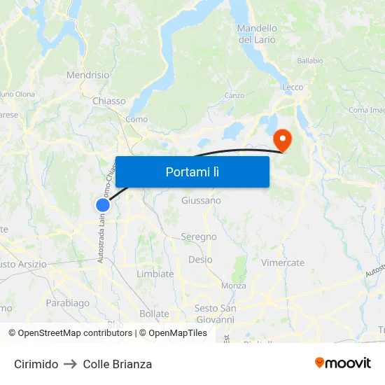 Cirimido to Colle Brianza map