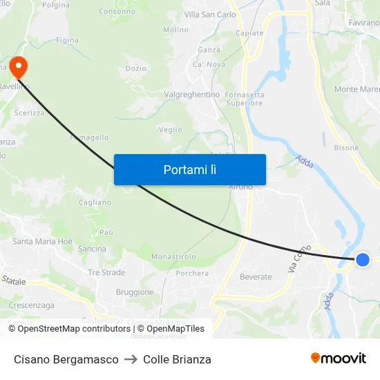 Cisano Bergamasco to Colle Brianza map