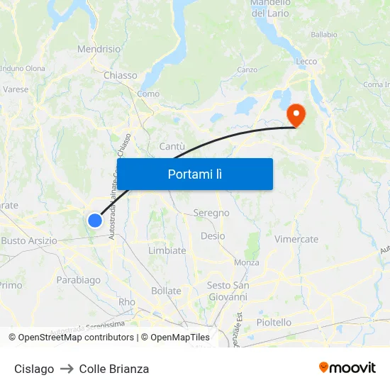 Cislago to Colle Brianza map