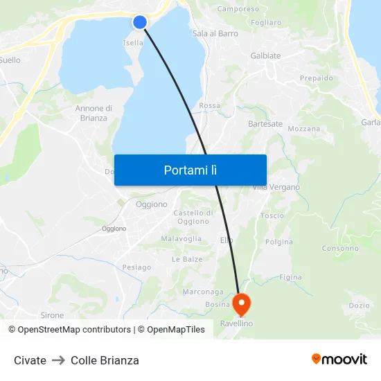 Civate to Colle Brianza map