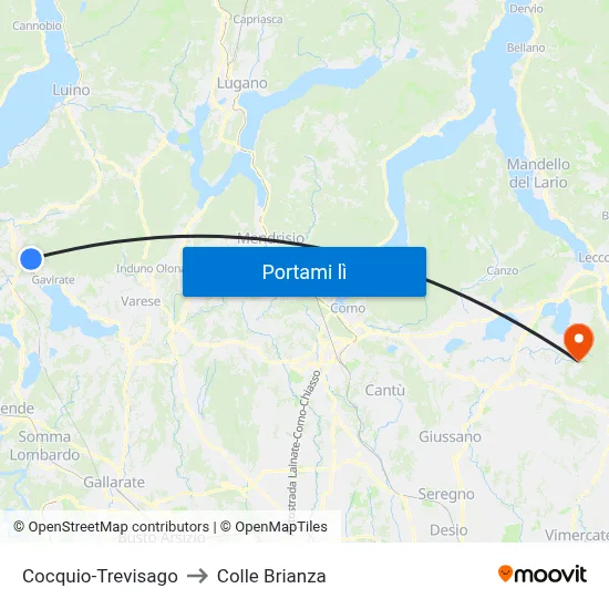 Cocquio-Trevisago to Colle Brianza map