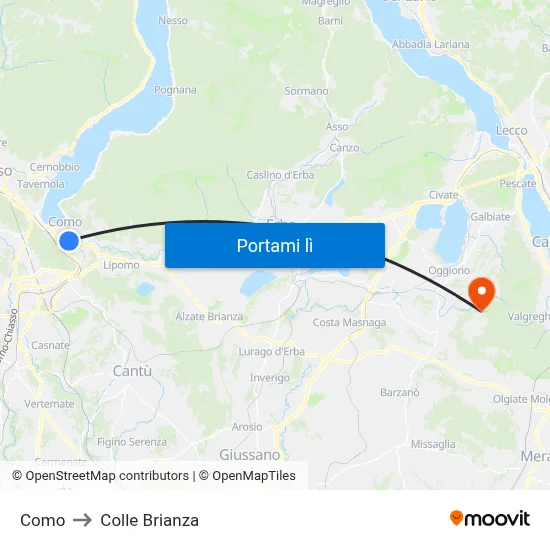 Como to Colle Brianza map