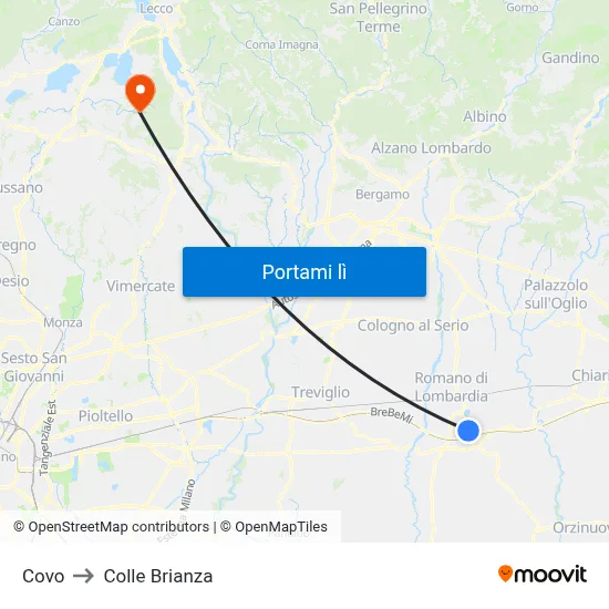 Covo to Colle Brianza map
