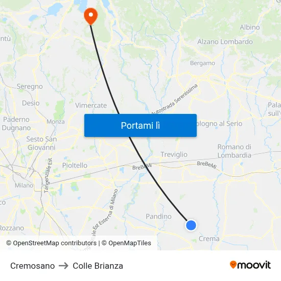 Cremosano to Colle Brianza map