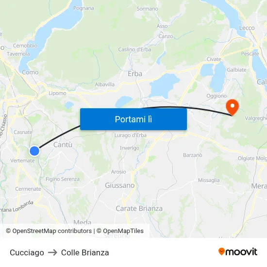 Cucciago to Colle Brianza map