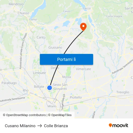 Cusano Milanino to Colle Brianza map