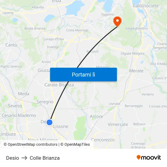 Desio to Colle Brianza map