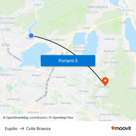 Eupilio to Colle Brianza map