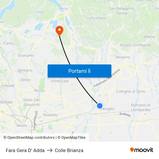 Fara Gera D' Adda to Colle Brianza map
