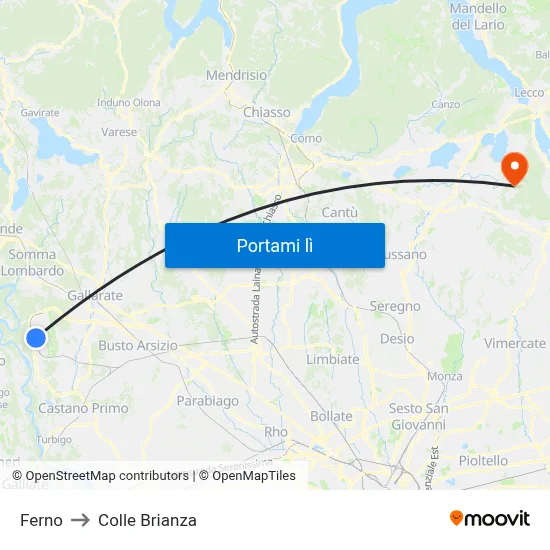 Ferno to Colle Brianza map