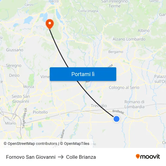 Fornovo San Giovanni to Colle Brianza map