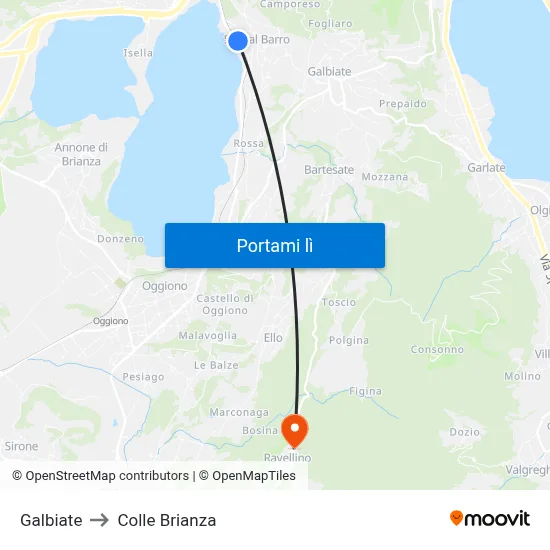 Galbiate to Colle Brianza map
