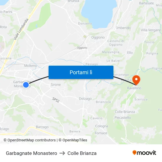 Garbagnate Monastero to Colle Brianza map