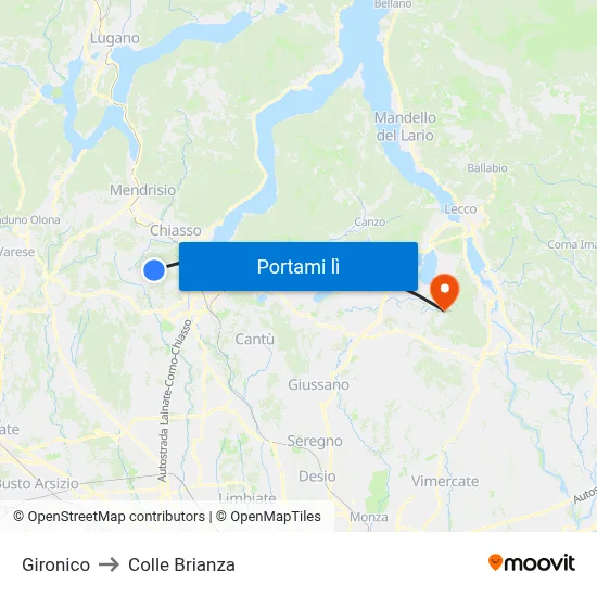 Gironico to Colle Brianza map