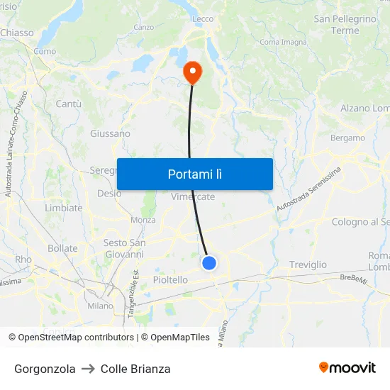 Gorgonzola to Colle Brianza map