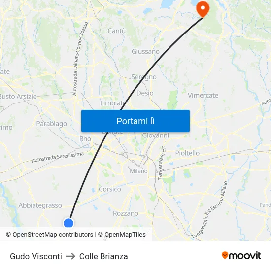 Gudo Visconti to Colle Brianza map