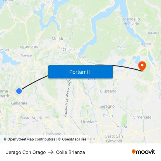 Jerago Con Orago to Colle Brianza map