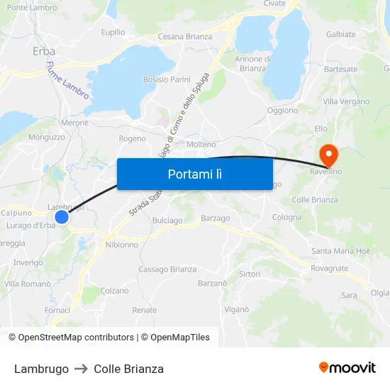 Lambrugo to Colle Brianza map