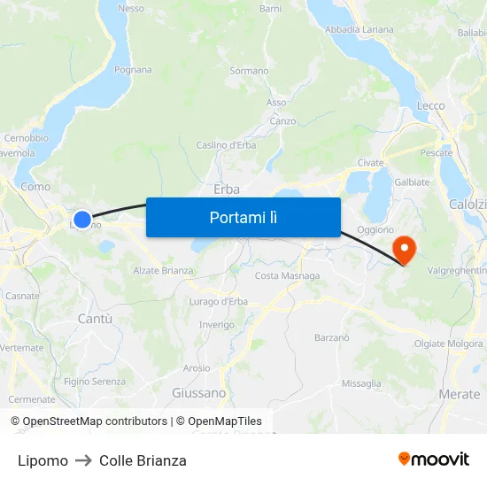 Lipomo to Colle Brianza map