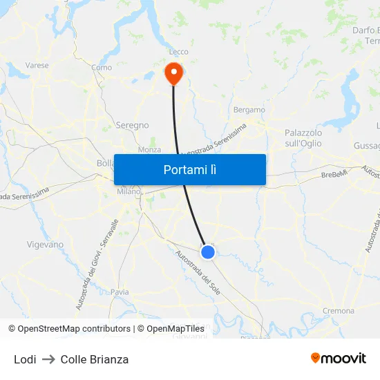 Lodi to Colle Brianza map