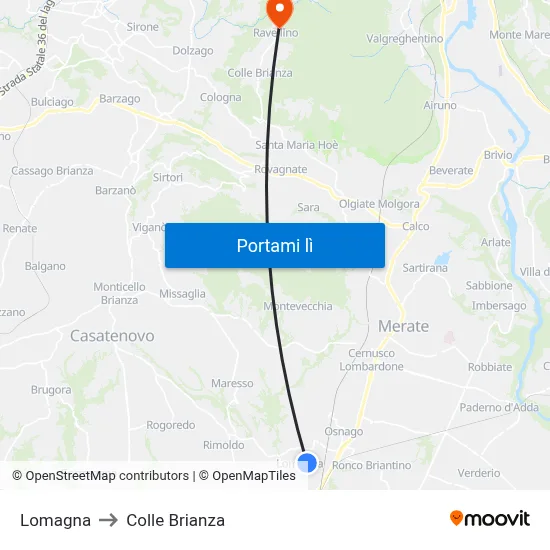 Lomagna to Colle Brianza map